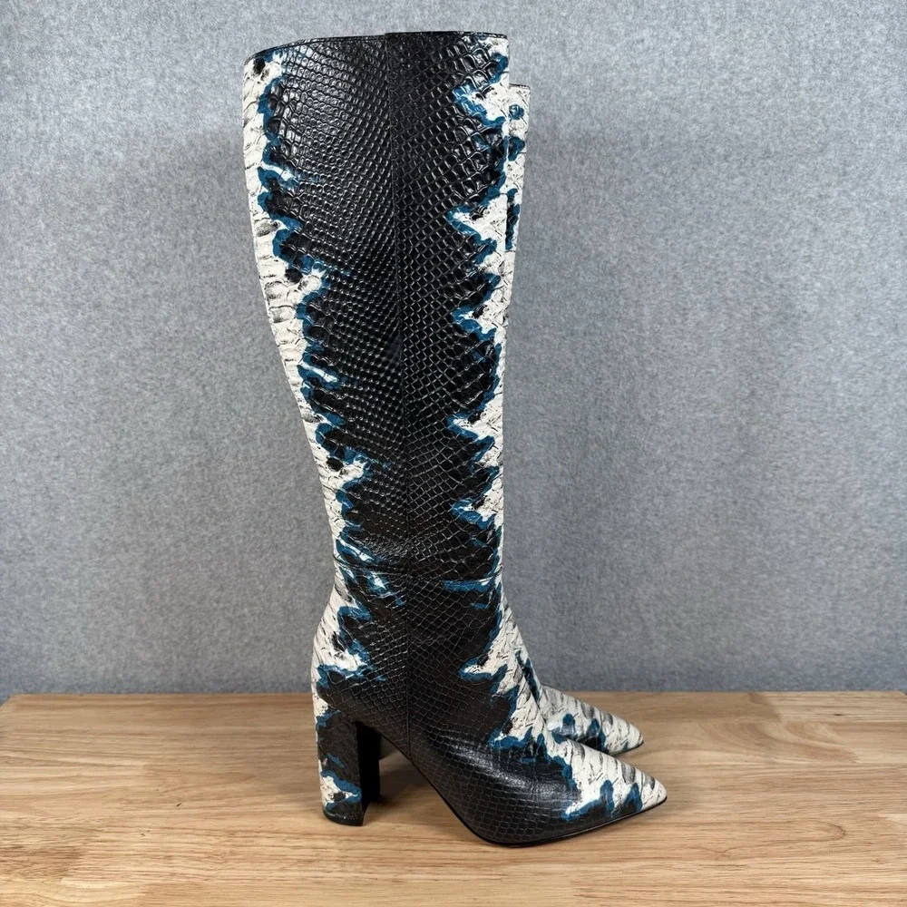 Gianni Bini Kellbie Snake Print Knee High Boots Sz 6.5 Blue Black